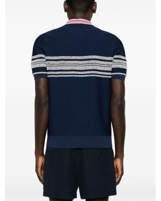 Wales Bonner Blue Stripe-detailing Knitted Polo Shirt for men