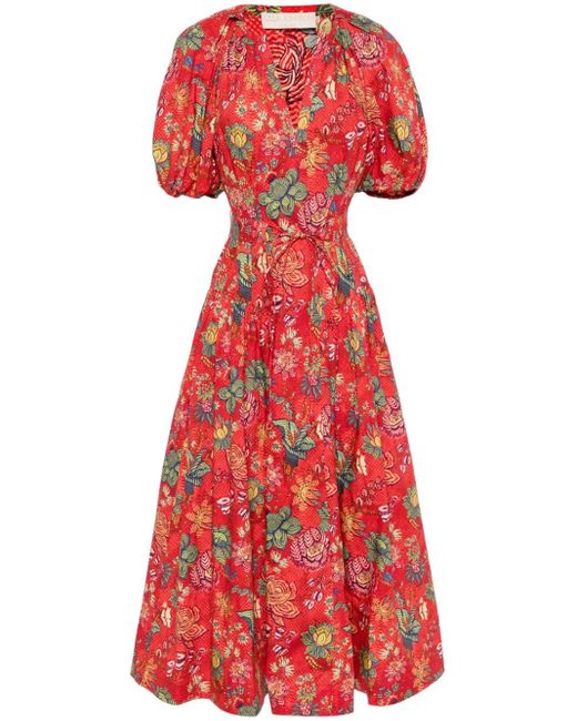 Ulla Johnson Red Carina Hibiscus-print Dress