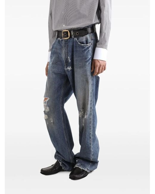Dolce & Gabbana Oversize-Jeans Aus Baumwolle Mit Plakette in Blue für Herren