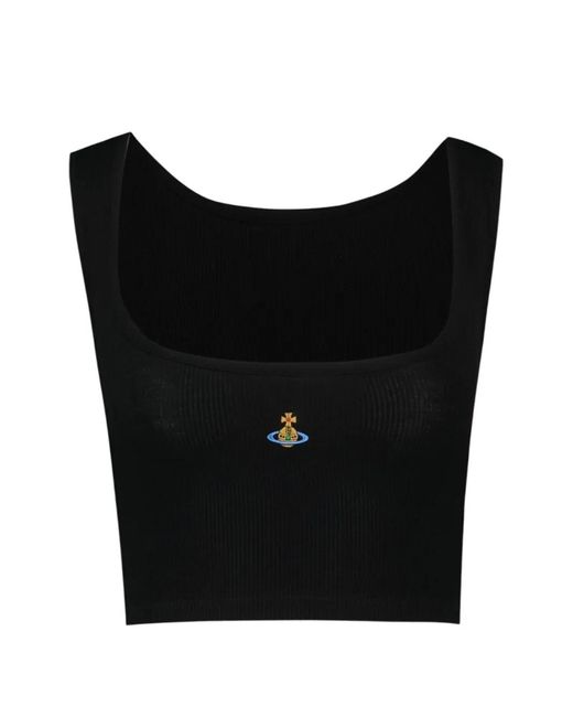 Vivienne Westwood Black Orb-Embroidered Ribbed Crop Top