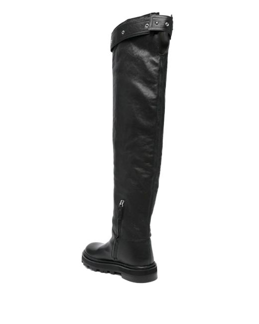 Patrizia Pepe Black Leather Over-The-Knee Buckle Boots