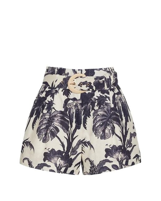 Cara Cara White Palmer Floral-Pattern Buckled Shorts