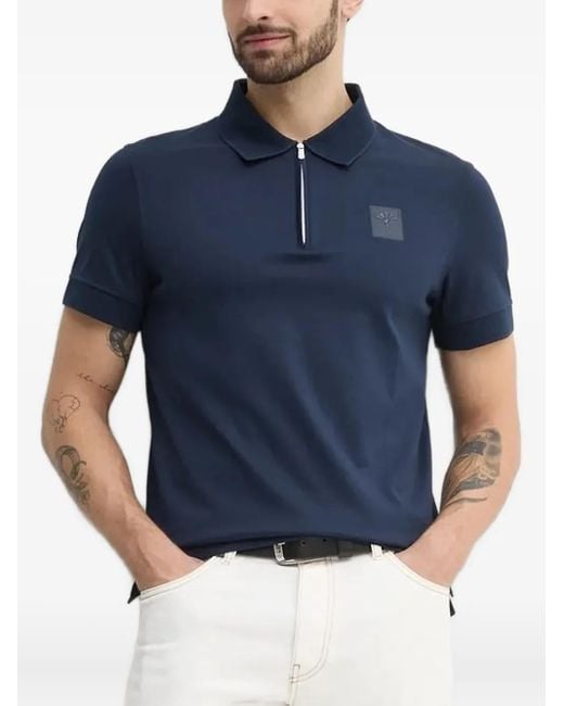 Joop! Blue Zip-Neck Logo-Patch Polo Shirt for men