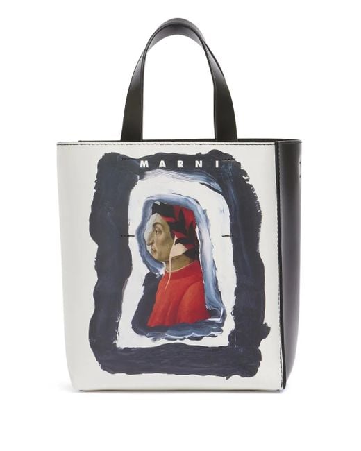 Marni White Mini Museo North-South Tote Bag