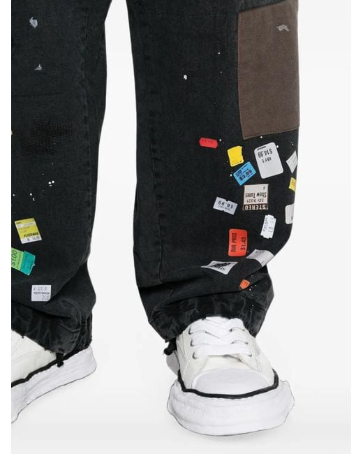 Maison Mihara Yasuhiro White Patchwork Ticket-Print Jeans for men