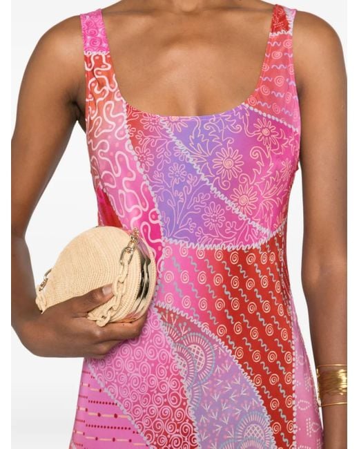 Rixo Midi-Jurk Met Halternek En Patchwork in het Pink