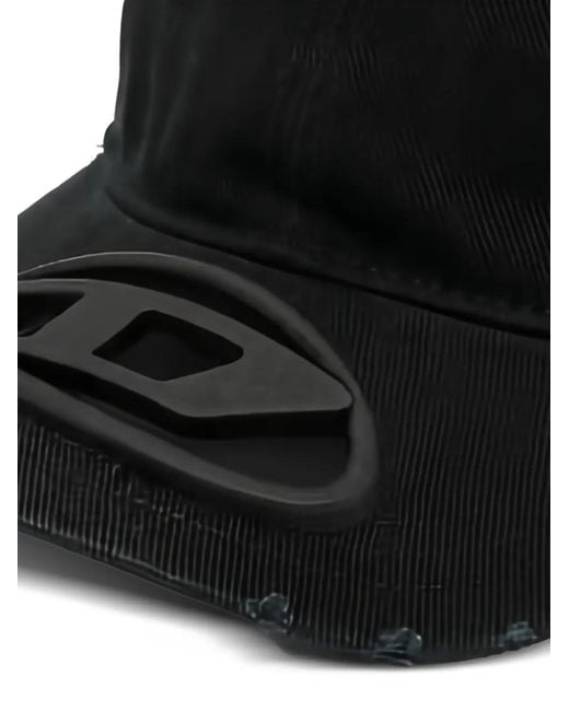 DIESEL Black Casquette À Effet Usé Et Logo Oval D for men