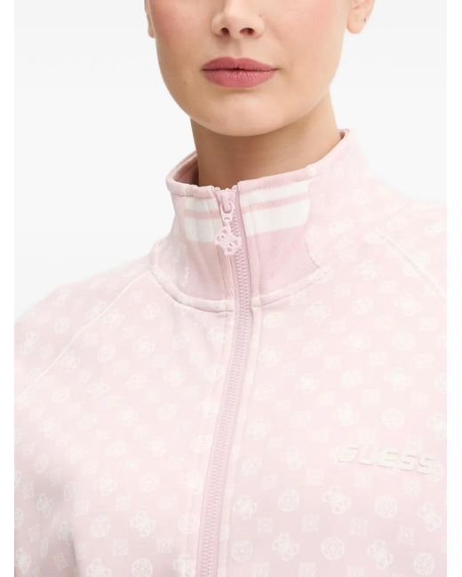 Guess Pink Aggie Monogram-Print Zip-Up Sweatshirt