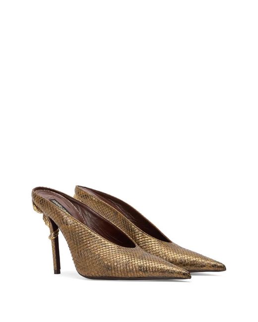 Roberto Cavalli Brown Python Snake-Motif Mules