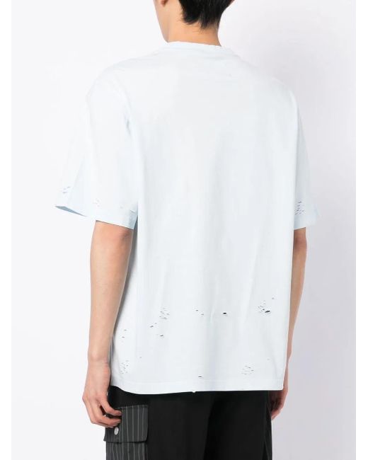 Feng Chen Wang White Double-Layer Distressed Effect T-Shirt for men