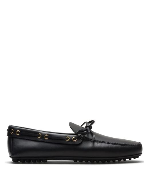 Car Shoe Black Bow-Detail Leather Driving Shoes for men