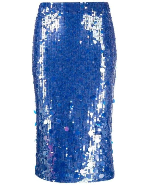 P.A.R.O.S.H. Sequinned Midi Skirt in Blue | Lyst