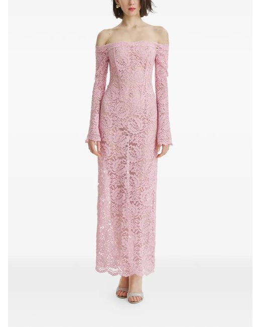 2310 STUDIO Off-Shoulder Lace Maxi Dress in Pink | Lyst
