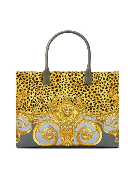 Versace Yellow Leopard-Print Baroque Tote Bag