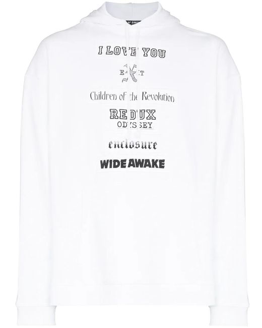 Raf Simons White Chest-Print Hooded Sweatshirt for men