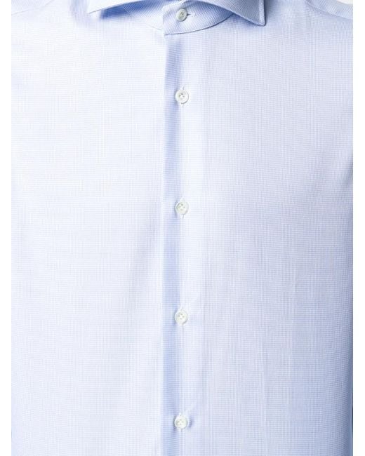 Mazzarelli Blue Spread-Collar Houndstooth Shirt for men