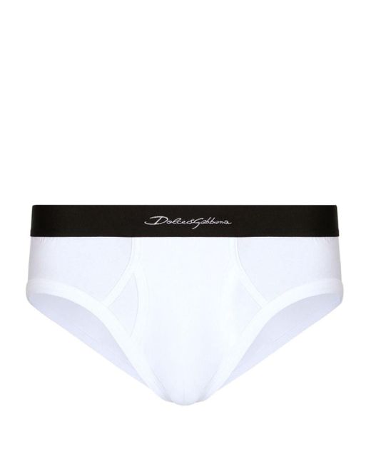 Dolce & Gabbana White Logo-waistband Low-rise Briefs for men