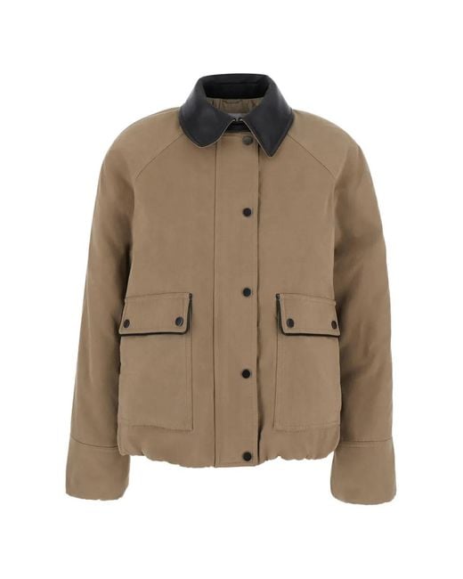 Brunello Cucinelli Brown Leather-Trim Panelled Jacket