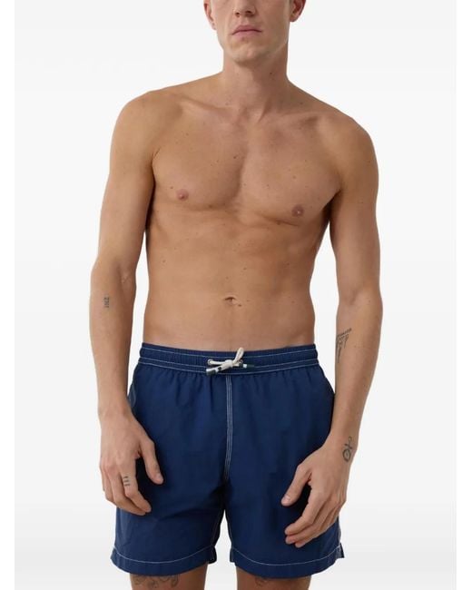 Hartford Blue Contrast-Stitch Drawstring Swim Shorts for men