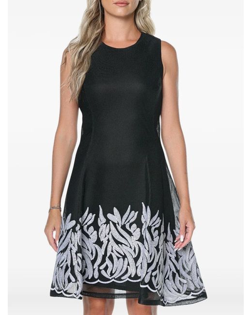 DKNY Black Embroidered Mesh-Overlay Mini Dress