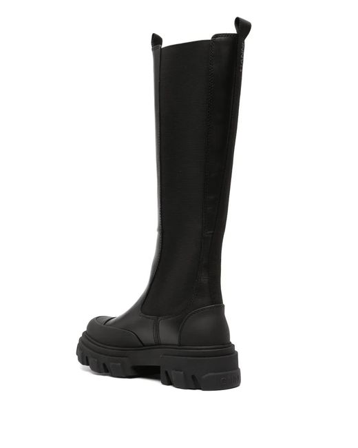 Ganni Black Leather Knee-High Boots