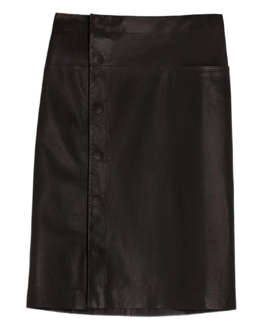 Lemaire Black Snap-Fastening Leather Skirt