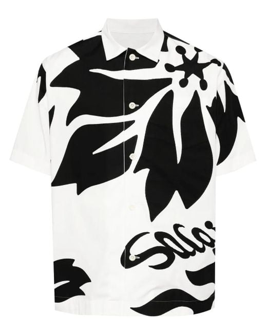 Sacai Black Floral-Print Shirt for men