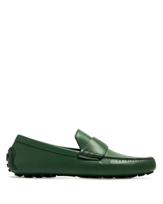 Ferragamo Green Logo-plaque Leather Driving Loafers for men