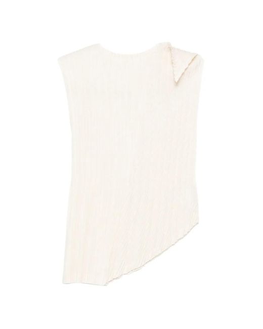 Issey Miyake White Unfurling Pleats Pleated Asymmetric Top