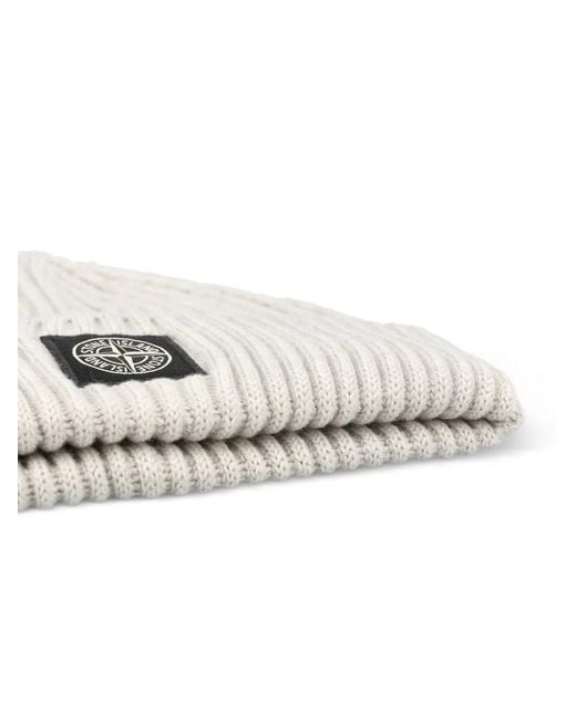 Stone Island White Logo-Patch Beanie Hat for men