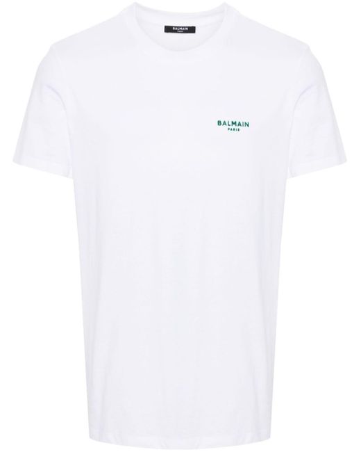 T-shirt en coton à logo appliqué Balmain pour homme en coloris White