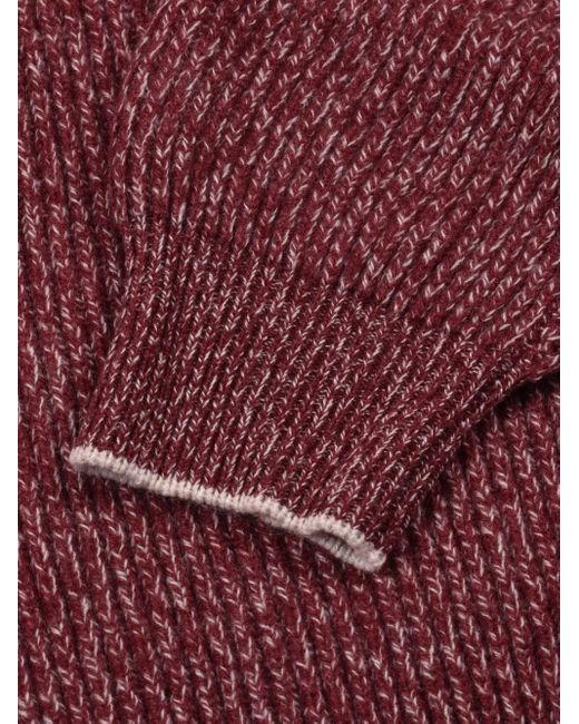 Brunello Cucinelli Red Ribbed Hoodie for men