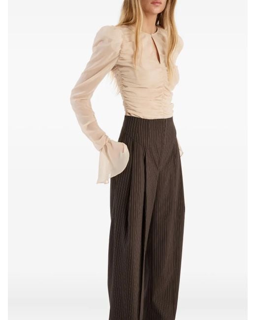 ROTATE BIRGER CHRISTENSEN Brown Pinstripe Wide-Leg Trousers