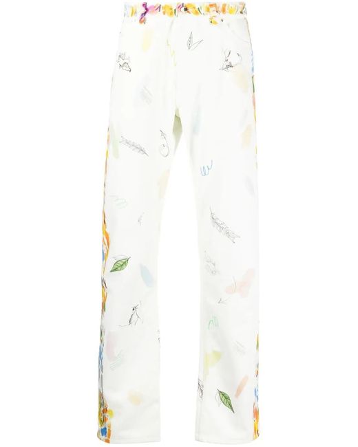 Casablanca White Graphic-Print Straight-Leg Jeans for men