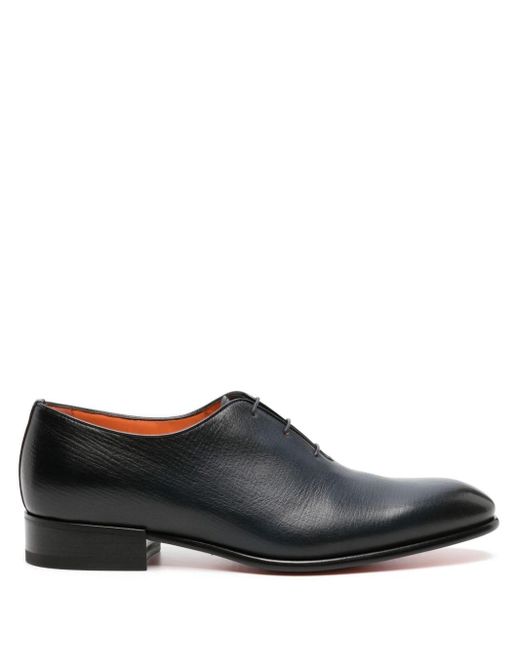 Santoni Black Faded-effect Leather Oxford Shoes for men
