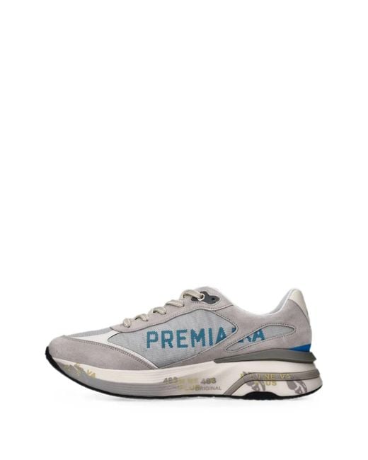 Premiata White Moerun Leather And Canvas Sneakers for men