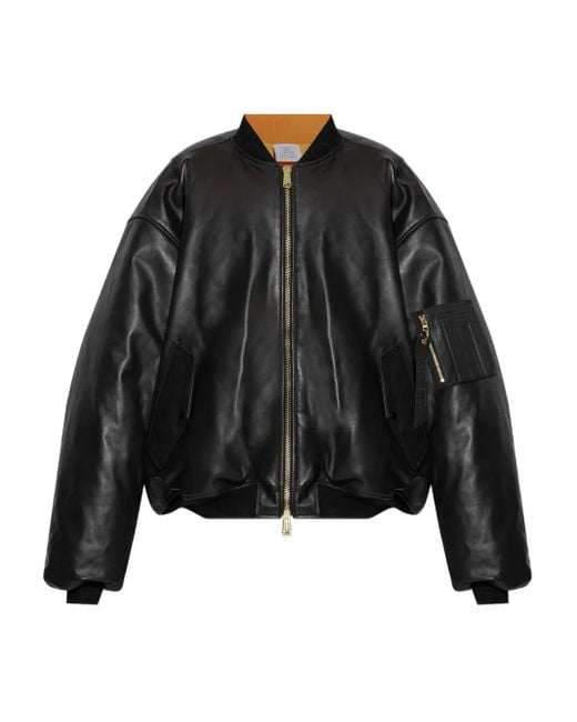 Vetements Black Leather Zip-Fastening Bomber Jacket for men