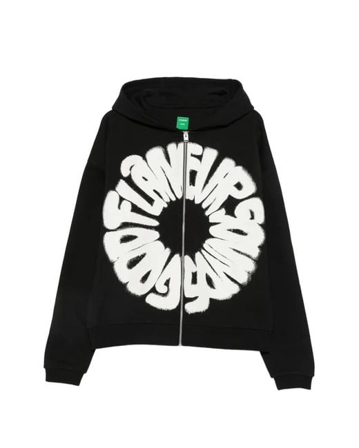 flâneur Black Graphic-Print Zip-Fastening Hoodie for men
