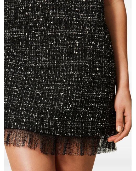 Twinset Black Short Bouclé And Plumetis Tulle Dress