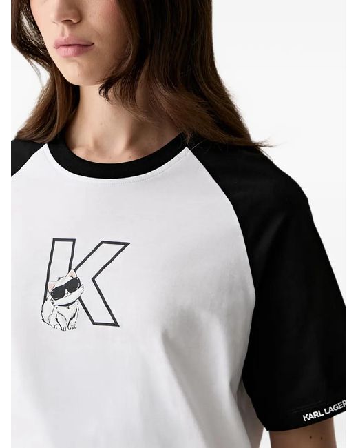 Karl Lagerfeld Black Choupette-Print Raglan-Sleeve T-Shirt