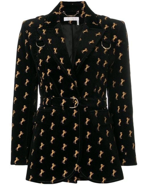 Chloé Black Horse-embroidered Velvet Jacket