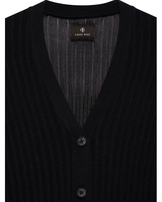 Anine Bing Black Matheo Ribbed Buttoned Cardigan