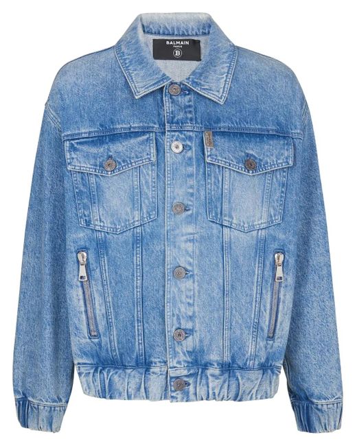Balmain Blue 70S Logo-Patch Denim Jacket for men
