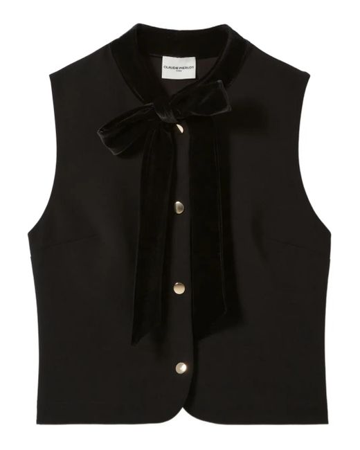 Claudie Pierlot Black Velvet-Bow Sleeveless Top