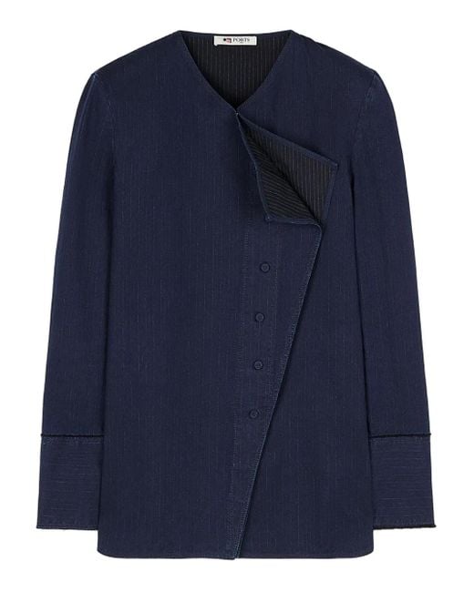Ports 1961 ピンストライプ アシンメトリーシャツ Blue