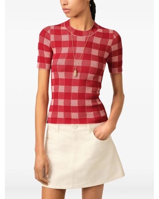 AMI Checkered Wool And Cotton Short-Sleeve Sweater