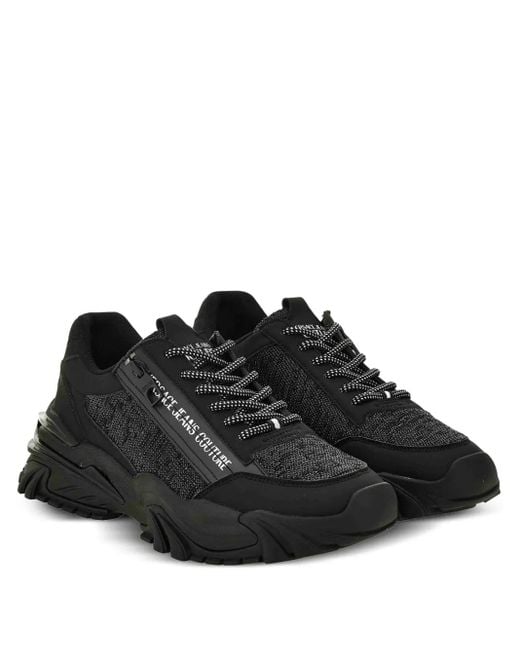 Versace Jeans Couture Black Zip-Detail Textured Sneakers for men