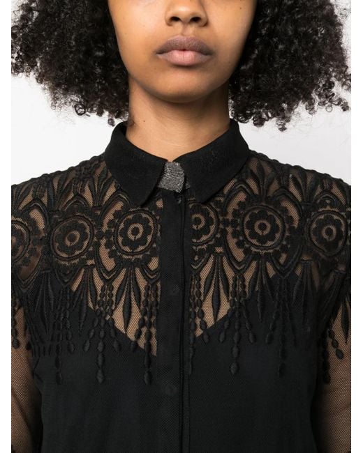 Fabiana Filippi Black Lace-Detail Semi-Sheer Shirt