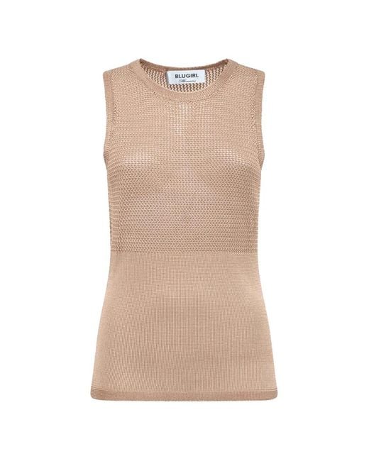 Blugirl Blumarine Natural Perforated-Knit Sleeveless Top