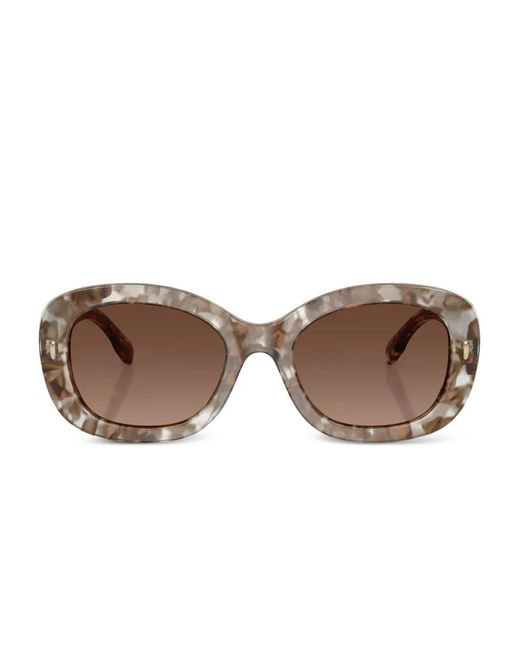 Tory Burch Brown Marble-Effect Oval-Frame Sunglasses